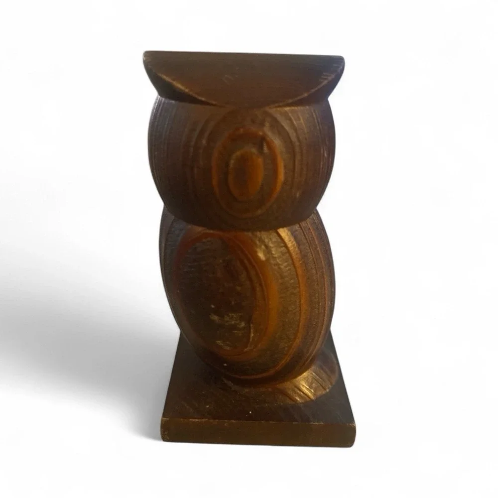 Vintage Hand Carved Wooden Owl Statue‎ Rustic Woodland Figure